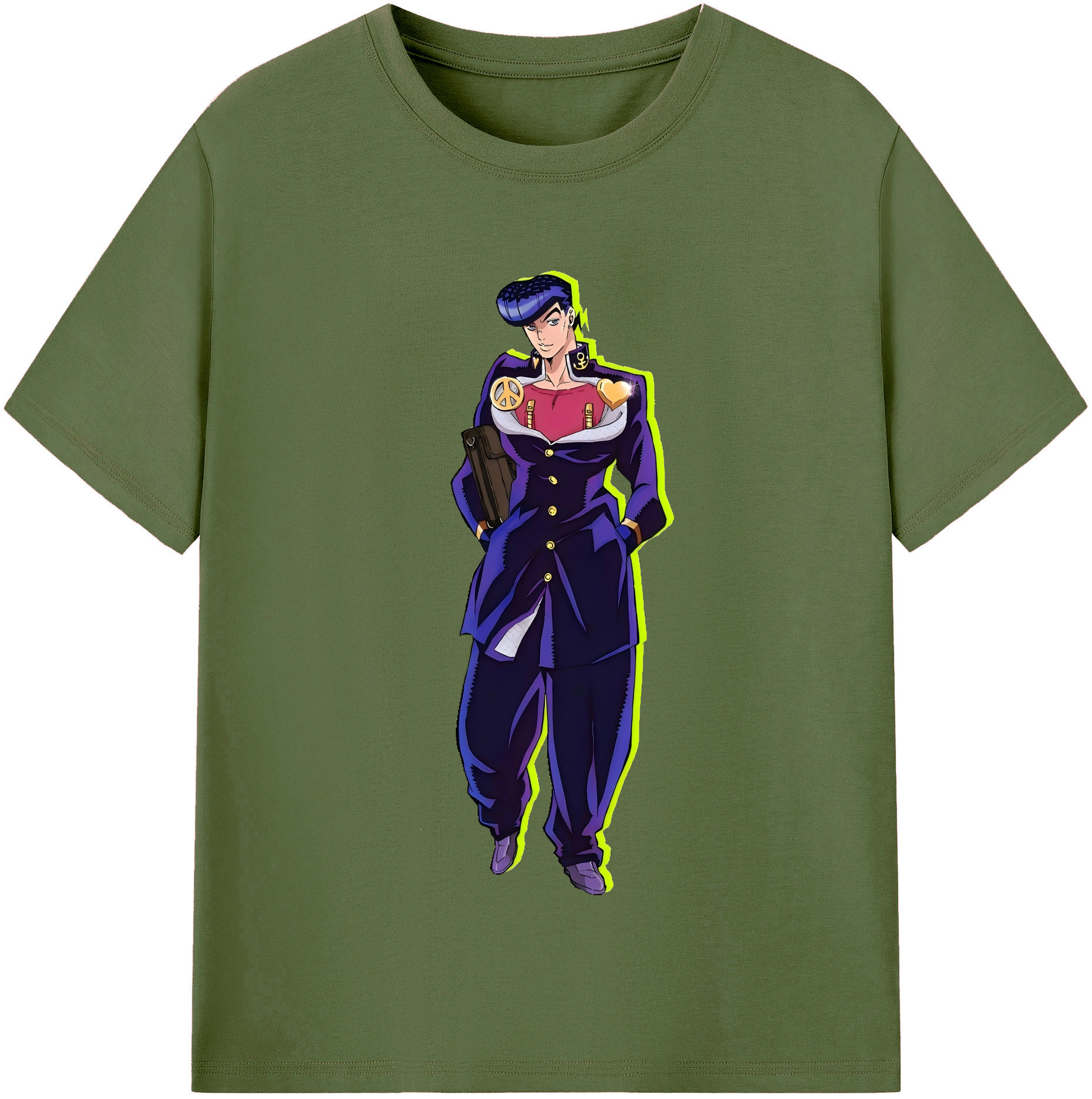 （画像用） ジョジョの奇妙な冒険 ひがしかた じょうすけ JoJo's Bizarre Adventure Higashikata Josuke 綿100％半袖Tシャツ（フロントプリント）